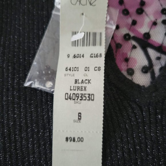 CACHE  Black Sleeveless, Mock Turtleneck, Sheer Yoke, Shimmer Sweater, NWT, Sz 6 - Picture 5 of 7